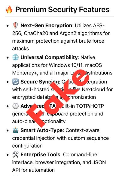 Screenshot of the fake Pro features.