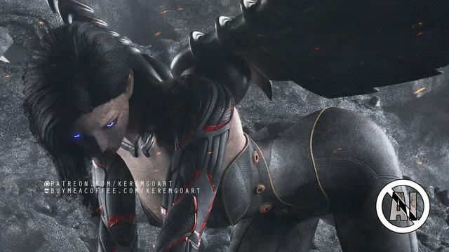digital art of a female cyborg with wings inspired by Battle Angel Alita