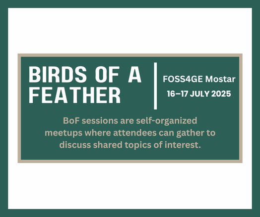 A graphic introducing FOSS4GE Birds of a Feather.