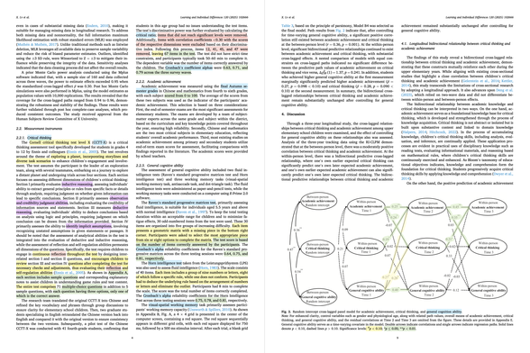 Lv, X., Zhou, J., & Ren, X. (2025). The bidirectional relationship between critical thinking and academic achievement is independent of general cognitive ability: A three-year longitudinal study on elementary school children. Learning and Individual Differences, 120, 102666. https://doi.org/10.1016/j.lindif.2025.102666