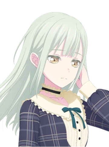 Mutsumi from Ave Mujica with her left hand going through her hair.