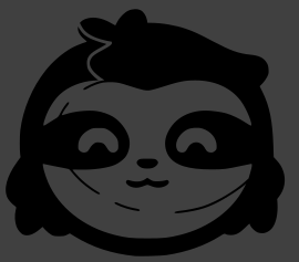 Monochrome, transparent GoToSocial icon featuring the head of a stylized, smiling sloth