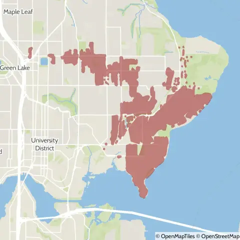 A map showing the location of the outage, centered around Northeast Tulane Place in Seattle.