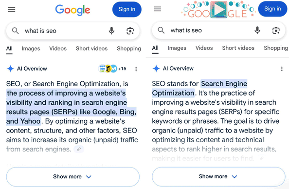 Google AI Overviews now with hidden links