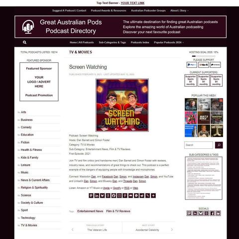 Screen Watching
Screenshot of the podcast listing on the Great Australian Pods website