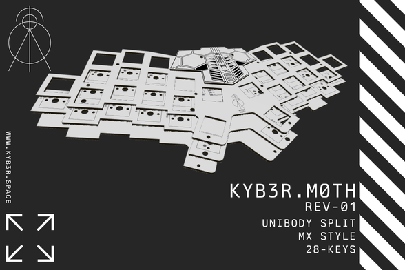 A picture in cyberpunk style of a 28 key uni body split