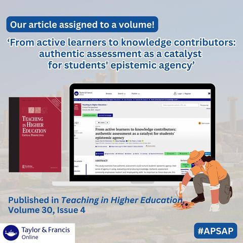 Screencap of our article in Teaching in Higher Education and the cover of Teaching in Higher Education