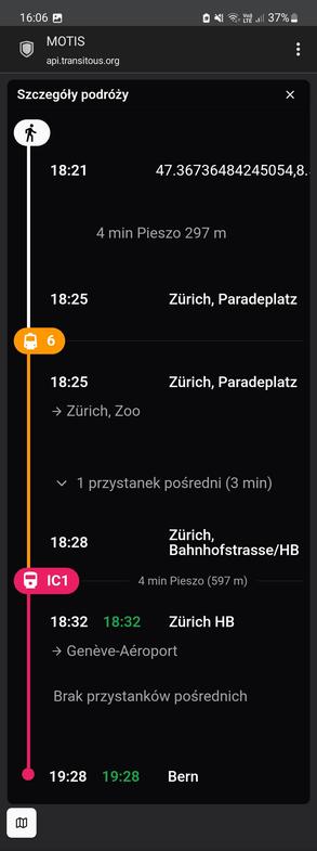 The same route as earlier calculated in MOTIS planning engine