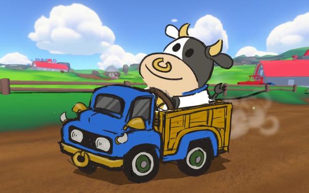 The cow drives a truck in Mario Kart World