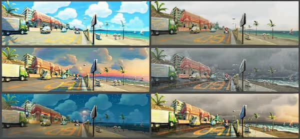 A track at different times of day and in different weather conditions
