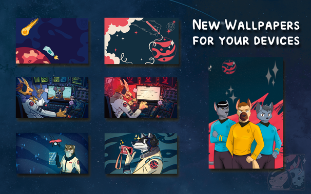 It showcases multiple artworks that have been created by our artists for different social media posts. 
The Text in the right corner reads: "New Wallpapers for your devices"