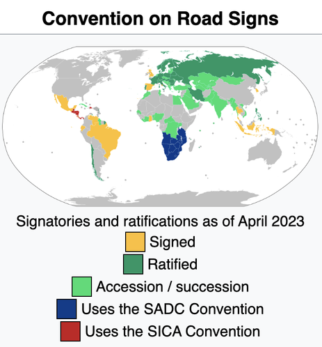 Vienna Convention on Road Signs and Signals around the world