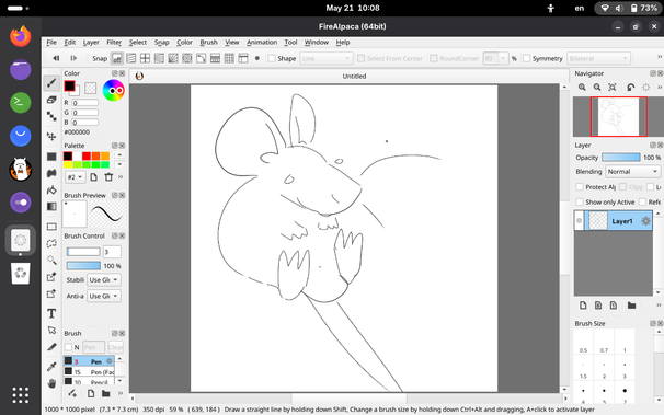 A screenshot of a simple cartoon drawing of a rat in FireAlpaca.