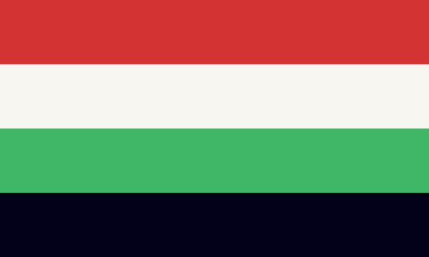 A flag with red, white, green, and black horizontal strips from top to bottom