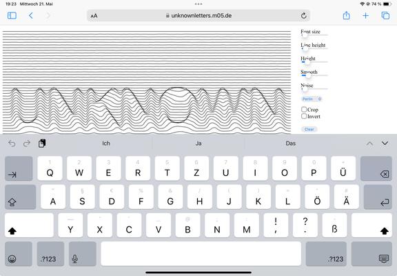 Screenshot of the application "Unknon Letters" with an open mobile keyboard.