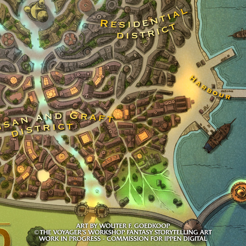 Close up of the finished top down map of Tiringar.