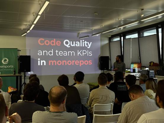Full room of meetup attendees.