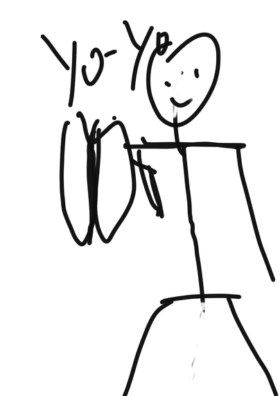 Stick man throwing a yoyo at the viewer in it says yo-yo