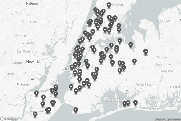 A map with locations from the Pharmaceutical and Syringe Drop-Off Locations in NYC dataset. Please visit the link for full details.