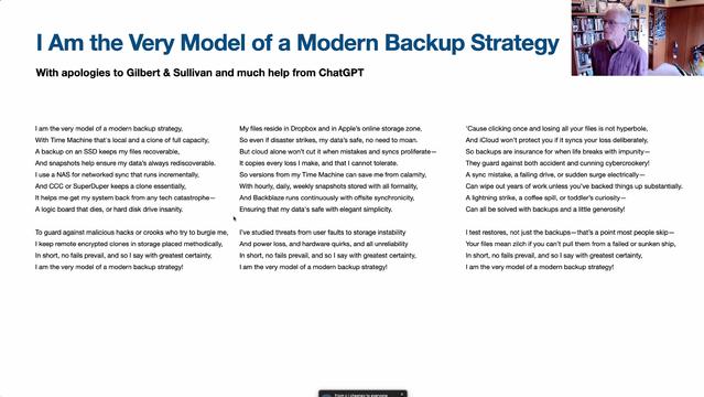 A screenshot of the text to "I am the very model of a modern backup strategy".