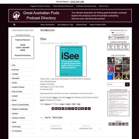 ISee – Using Various Technologies From A Blind Persons Perspective.
Screenshot of the podcast listing on the Great Australian Pods website