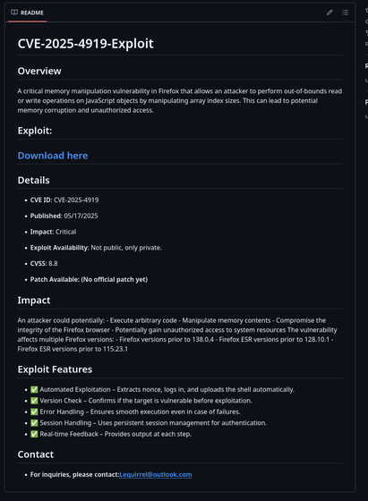README.md file containing an obfuscated shortened URL link with text: "Download here".