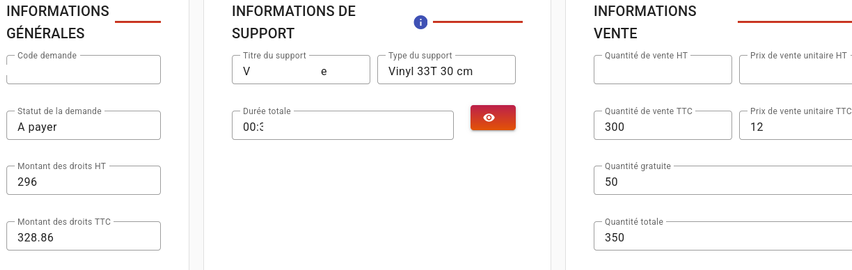 Capture d'écran de la demande de paiement de la SDRM