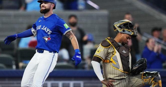 Varsho has grand slam, Lukes two-run homer as Blue Jays rout Padres 14-0