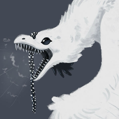 a digital art piece of a monochrome white and black dragon screaming / roaring