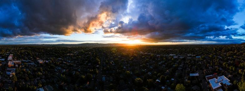sunset over the Portland west hills between periods of rain