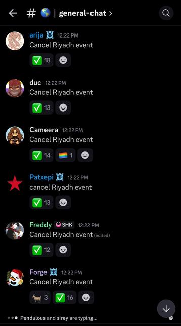 "Cancel Riyadh event" over and over.