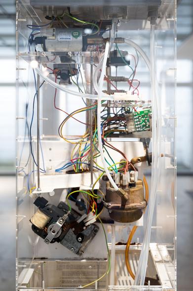 Exhibition detail: transparent coffee machine