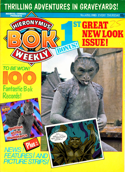 The Cover of Bok Weekly, the Reboot issue! Tagged "Thrilling Adventures in Graveyards" and an competition to win the LP of the Ignition of the Illuminarcs