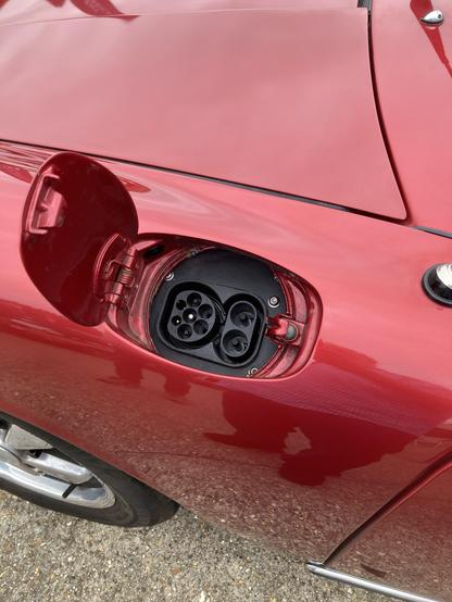 Deep red electric Porsche 912, CCS charging socket