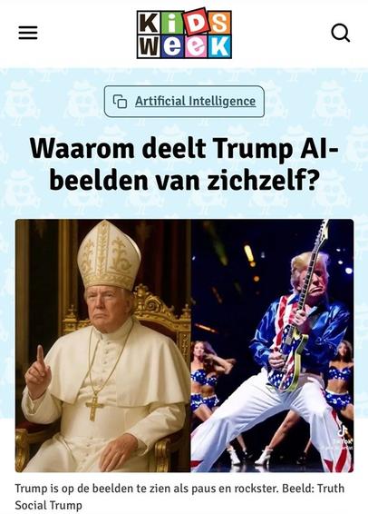 Trump is op de beelden te zien als paus en rockster. Beeld: Truth Social Trump