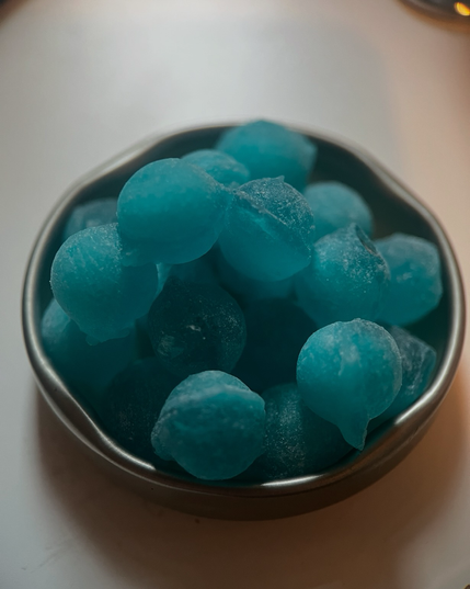 Close-up photo of blue candy ball