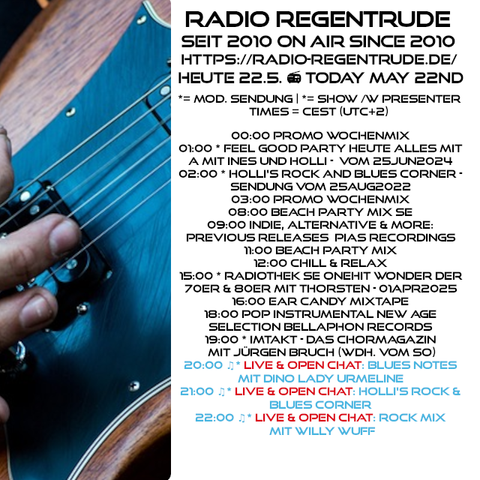 🇩🇪 Plakat mit den heutigen Radiosendungen. Bild (ohne Text): Pixabay, kein Bildquellennachweis erforderlich.

🇬🇧 Poster with details of today's radio shows. Image (without text): Pixabay, no image creds needed.