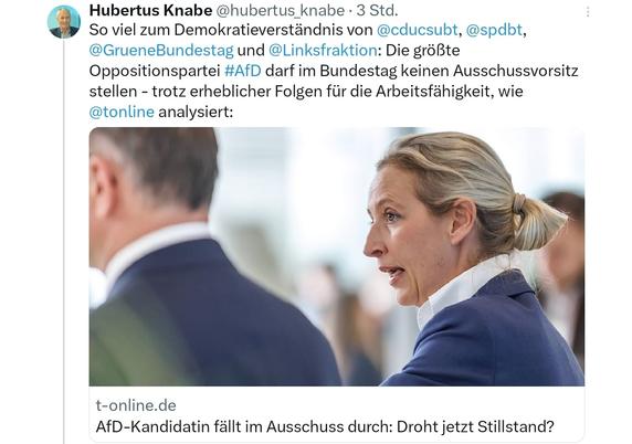 Hubertus Knabe beschwert sich darüber dass die AFD keinen ausschussvorsitz stellt