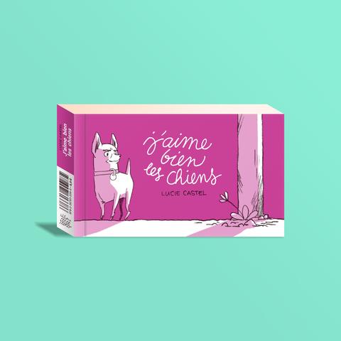 Visuel 3 D du flipbook "J'aime bien les chiens" de Lucie Castel où l'on voit un pincher nain regarder avec envie le bas d'un arbre.
infos : https://www.flblb.com/catalogue/jaime-bien-les-chiens/