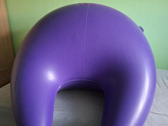 Inflated purple inflatable latex suit front