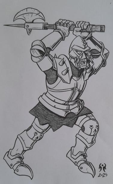 Chaos Warrior in plate mail, wielding an axe