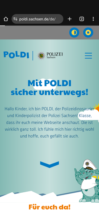 Startseite des Polizeimaskottchens Sachsen Poldi