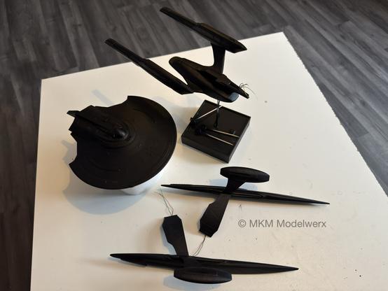 Various model assemblies painted black.