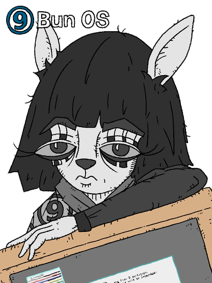 9 Bun OS poster

A rabbit person with a CRT that's running the 9 Bun OS operating system.