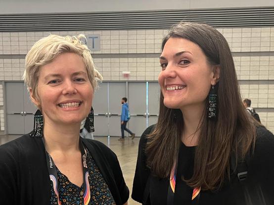 Photo of Pamela and Karen in fringe earrings