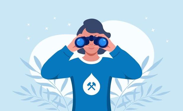 Illustration: Woman looking through binoculars directly at the reader