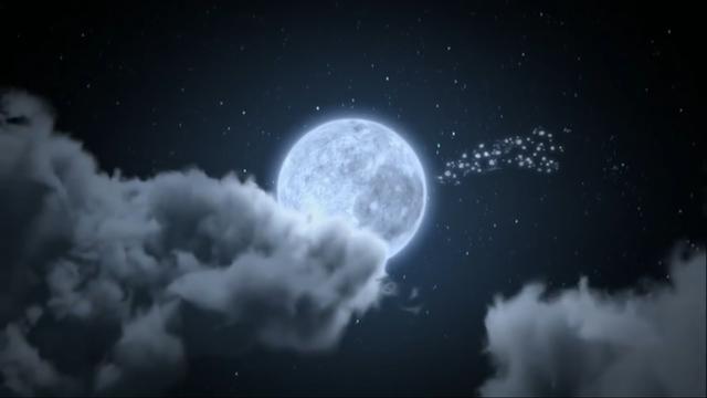 A full moon with a trail of comets - Selune and her tears - from the Forgotten Realms wiki.