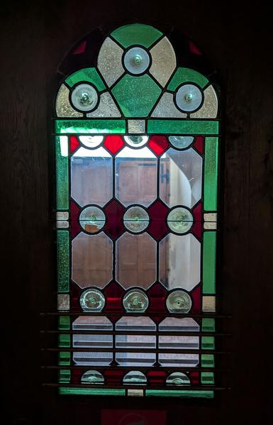 porch door insert, Kapuzinerkloster, Wiener Neustadt, Niederösterreich, Austria. May 2025.