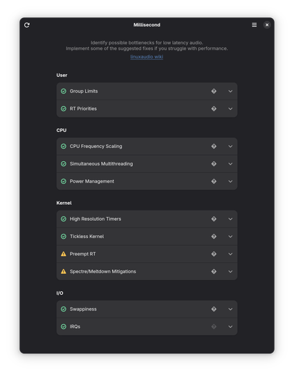 Millisecond; GUI tool to optimize your system for low latency audio.