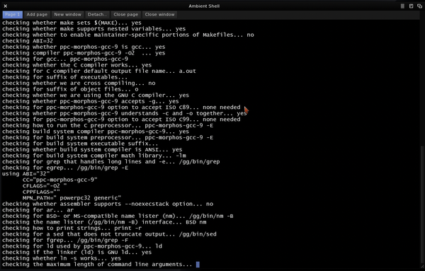 gmp 6.3.0 configure script running on fixed pdksh on MorphOS platform.